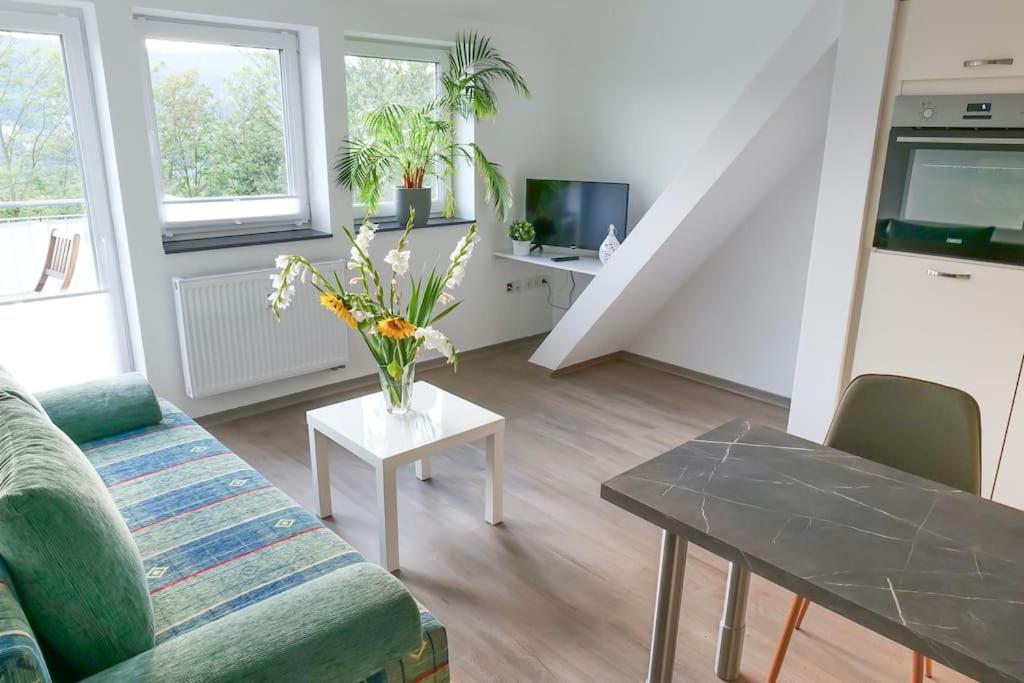 TV a/nebo společenská místnost v ubytování Wunderschöne Ferienwohnung mit Balkon in Aue