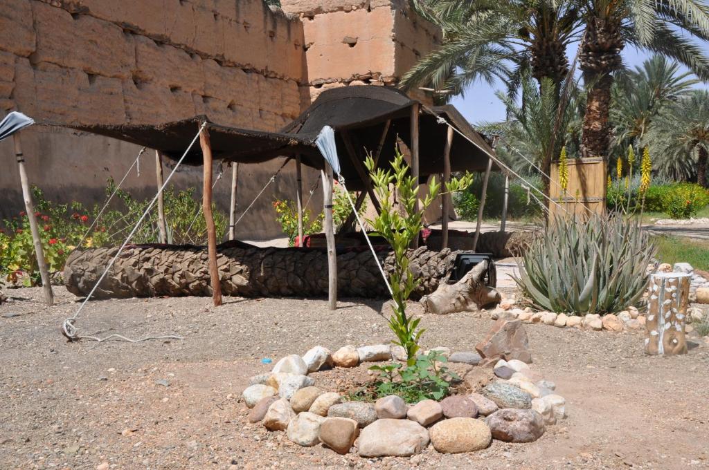 un giardino con tenda, piante e rocce di BIVOUAC Sous Les Palmiers Bleus a Ouijjane