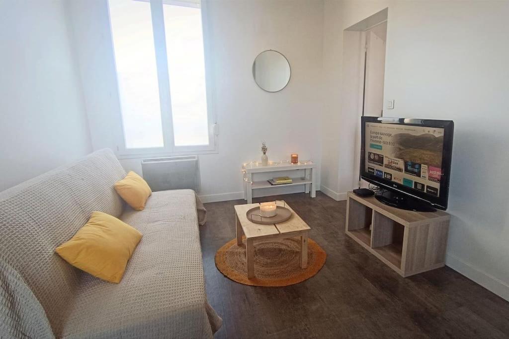 un salon avec un canapé et une télévision dans l'établissement Charmant T2 - Proche Gare & Centre-Ville - Fibre, à Compiègne