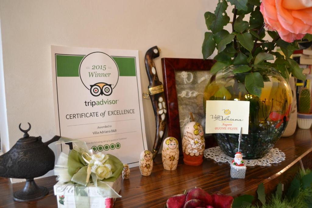 Certifikát, ocenenie alebo iný dokument vystavený v ubytovaní Villa Adriana B&B