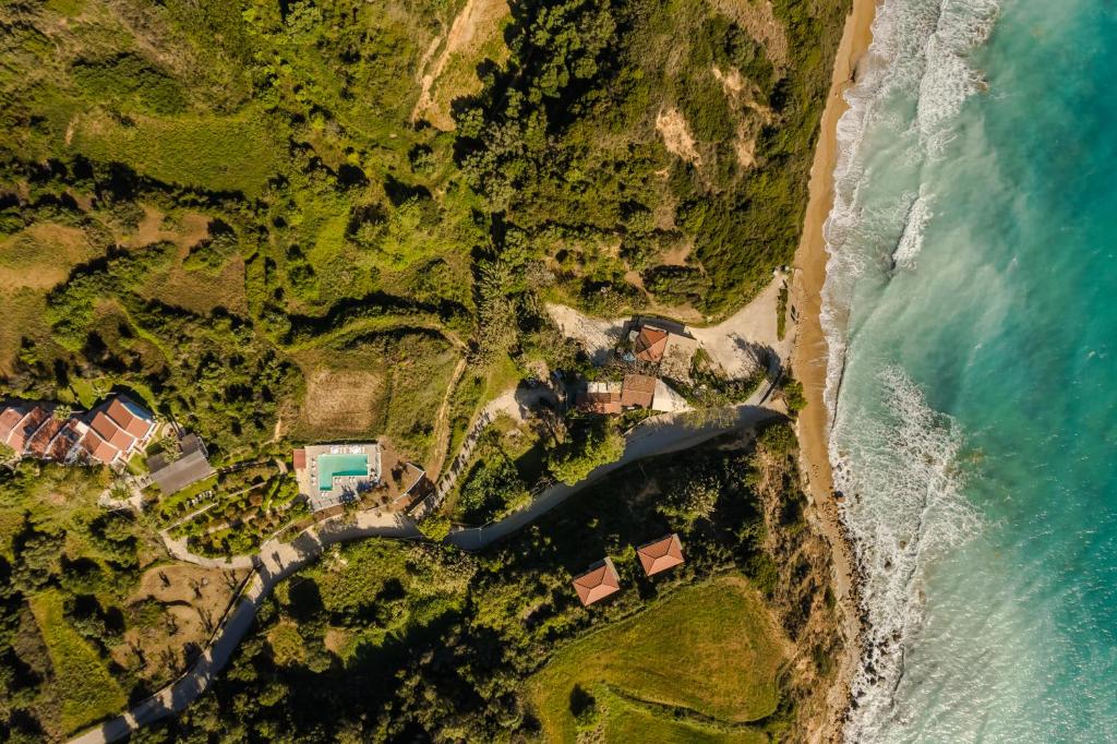 an aerial view of a beach and the ocean at Costa Avithos in Svoronata
