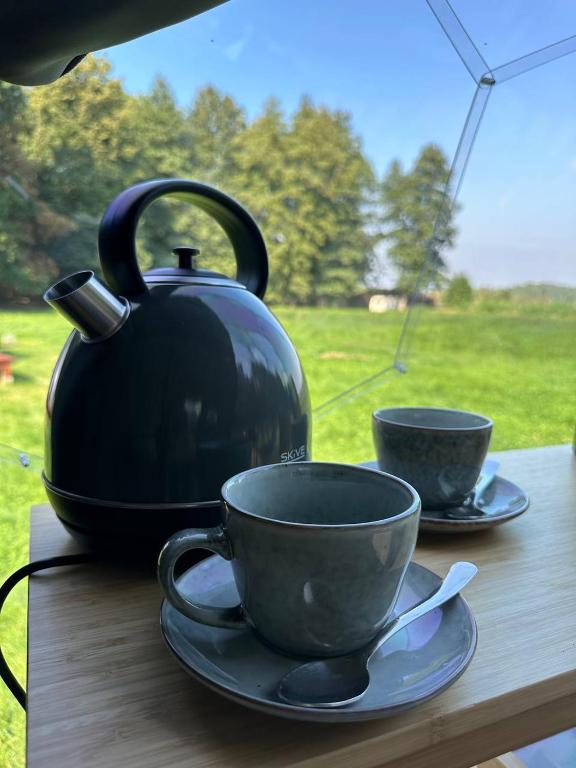 Příslušenství pro přípravu čaje a kávy v ubytování Paradiesufer am See