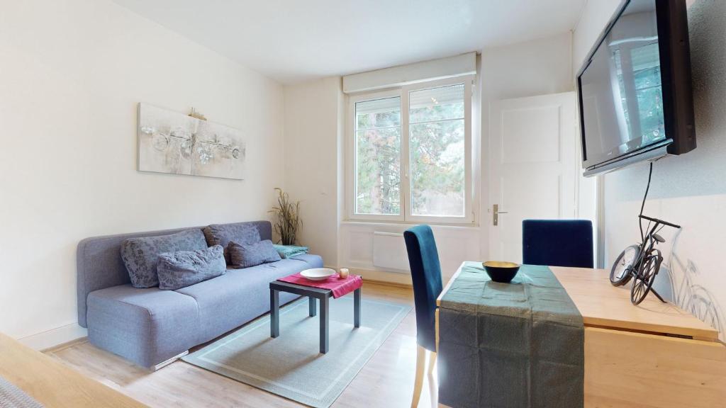 un salon avec un canapé et une table dans l'établissement Le Studio Platine, à Mulhouse