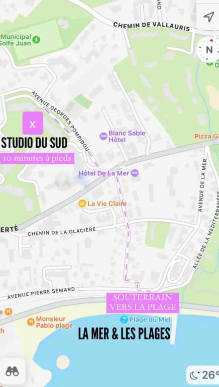 une carte des lieux de la mer et des las dans l'établissement Studio du Sud, à Vallauris