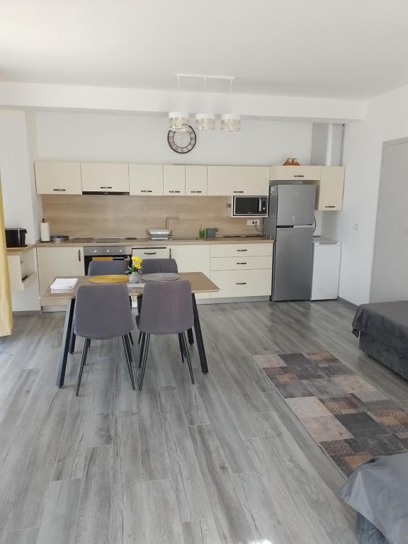 a kitchen with a table and chairs in a room at Apartament regim hotelier Băile Felix in Baile Felix