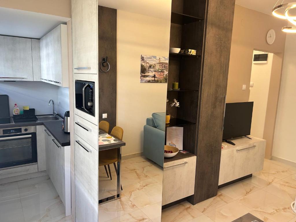 Kuchyň nebo kuchyňský kout v ubytování Hello One Apartman