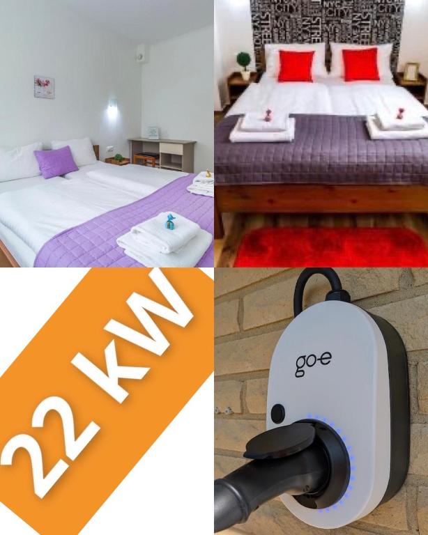 Postel nebo postele na pokoji v ubytování Aqualiget-Apartmanház E-Car plug-in point Szeged
