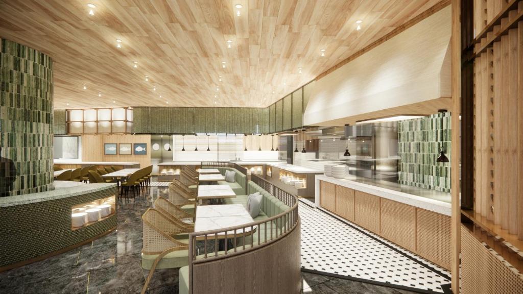 Kuchyň nebo kuchyňský kout v ubytování Birkin International Hotel