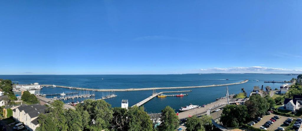 a view of a marina with boats in the water at RÜGEN-HOTEL mit Ostseeblick in Sassnitz