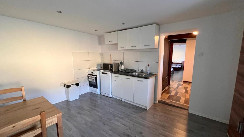 Kuchyň nebo kuchyňský kout v ubytování Apartmánový dom Most pri Bratislave