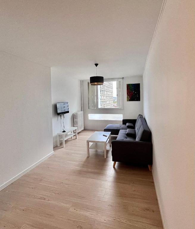 un salon avec un canapé et une table dans l'établissement Apparemment spacieux T5, à Lyon