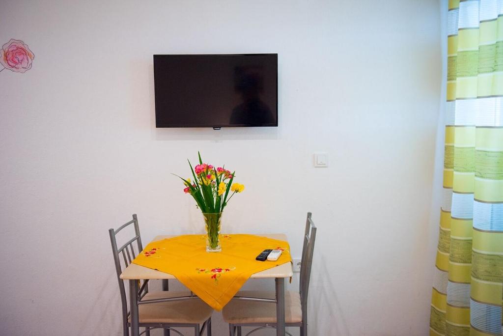 Televízia a/alebo spoločenská miestnosť v ubytovaní Apartments and Rooms Robi