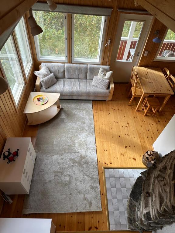 - un salon avec un canapé dans l'établissement Pyhän Patikka Holiday home, à Pyhätunturi