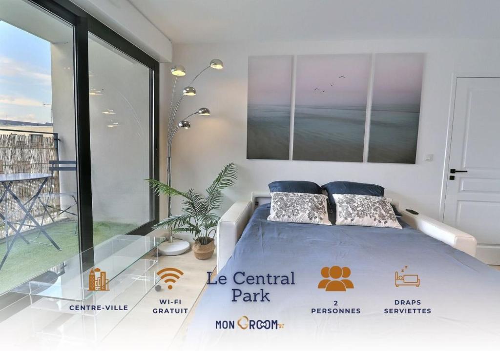 Postel nebo postele na pokoji v ubytování Central Park - Studio calme - balcon - Mon Groom