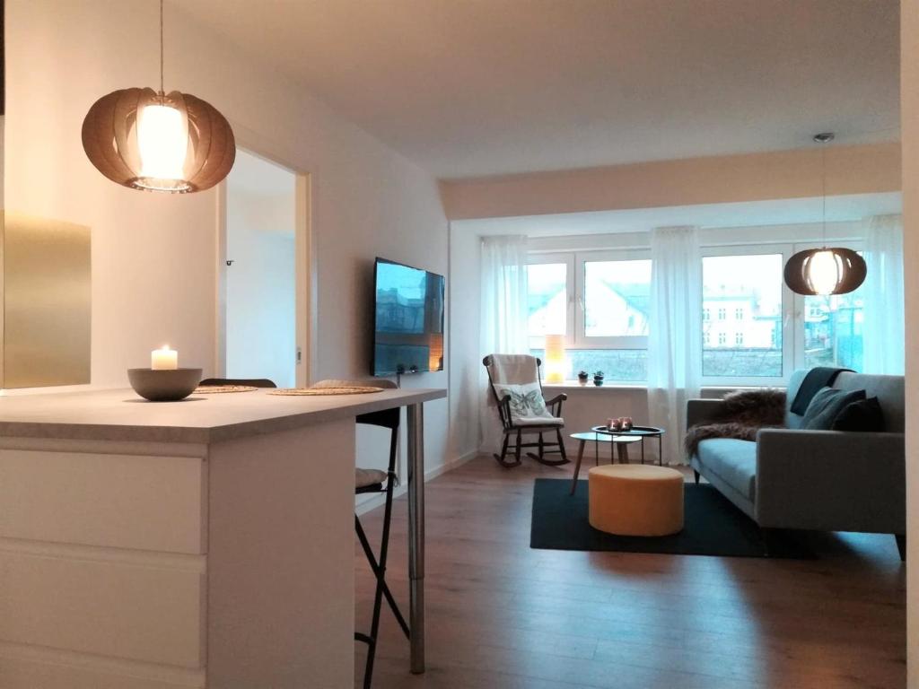 Posezení v ubytování Nordic style apartment in central Aalborg