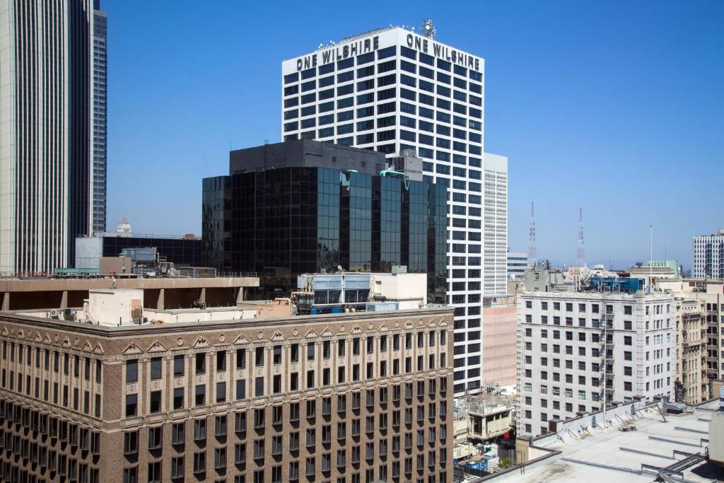 a view of a city skyline with tall buildings at Sheraton Grand Los Angeles in Los Angeles