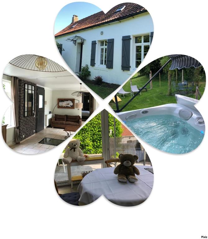 un collage de photos d'une maison et d'une piscine dans l'établissement Le clos de la Pommeraie Carly, à Carly