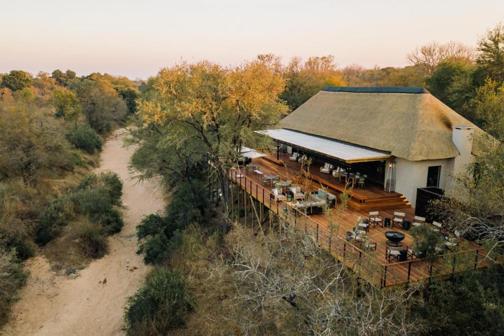 an overhead view of a house with a roof at Thornybush Simbambili Lodge in Sabi Sand Game Reserve