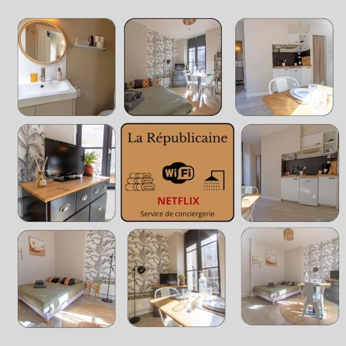 un collage de différentes images d'une pièce dans l'établissement La républicaine, à Brive-la-Gaillarde