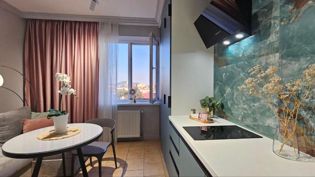 Kuchyň nebo kuchyňský kout v ubytování Blue Apartment