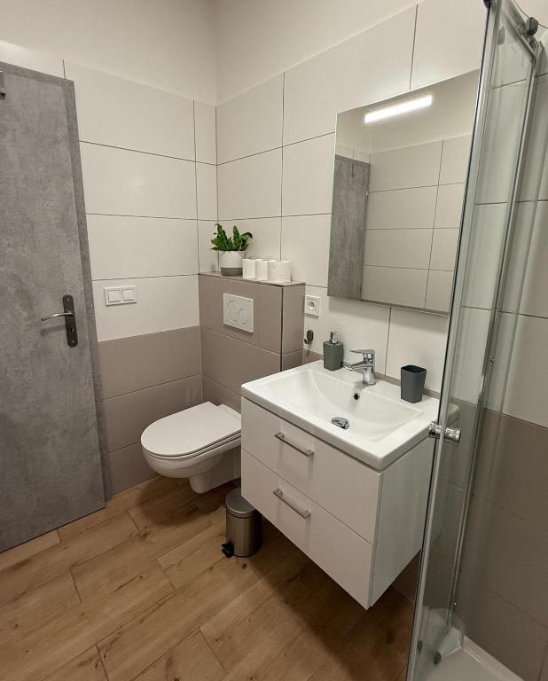 Koupelna v ubytování Apartmány U Kostela