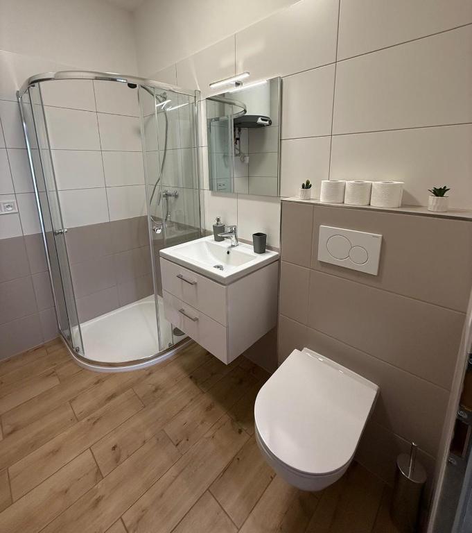 Koupelna v ubytování Apartmány U Kostela