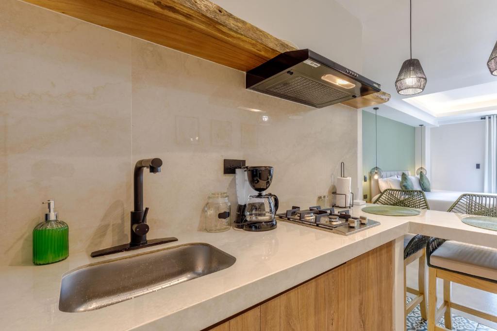 Kuchyň nebo kuchyňský kout v ubytování De la cruz Studio Apartments