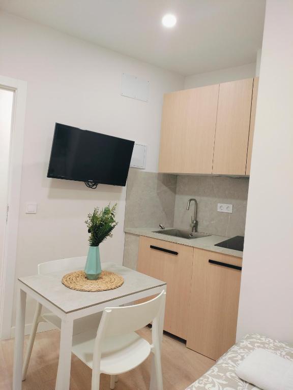 Kuchyň nebo kuchyňský kout v ubytování Room Gran Vía Apartments