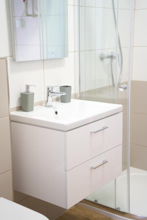 Koupelna v ubytování Apartmány U Kostela