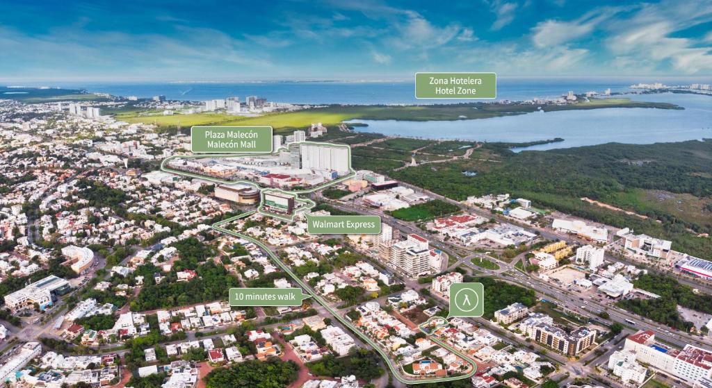 Uma visão geral de Cancún ou uma vista da cidade tirada do hotel