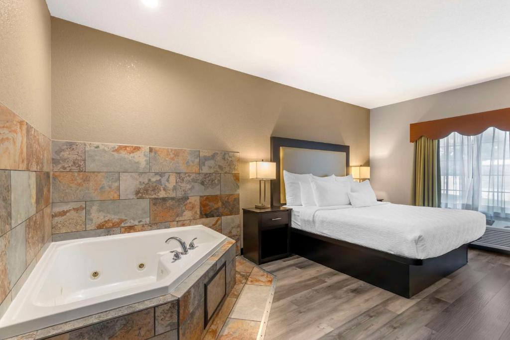 a hotel room with a bed and a bath tub at Best Western Plus Des Moines West Inn & Suites in Clive