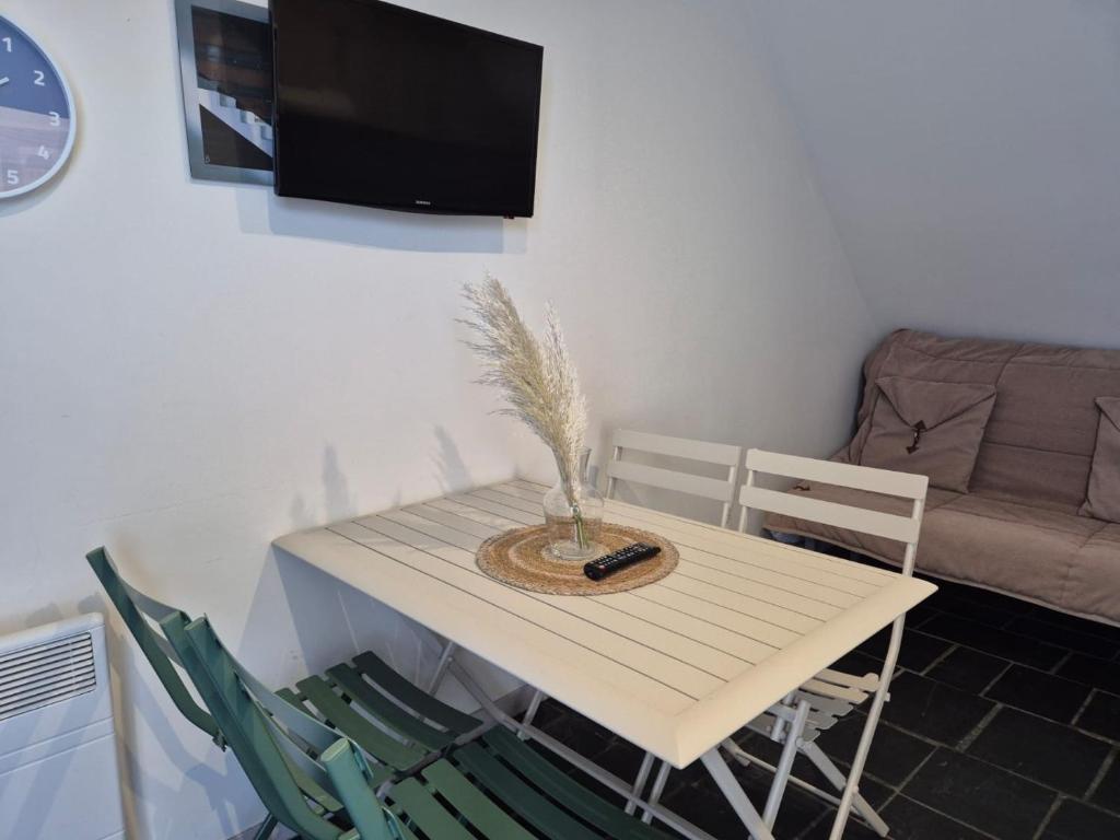 Televízia a/alebo spoločenská miestnosť v ubytovaní Appartement Vue Mer