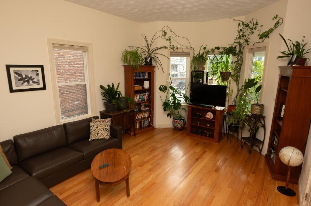 a living room with a couch and a table at 2 bedroom Boston condo in Jamaica Plain with parking in Boston