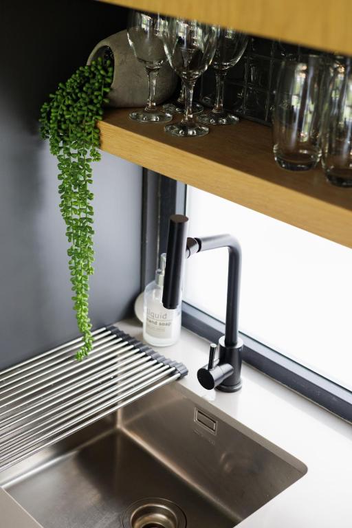 a green plant sitting on a shelf above a sink at 4 Lulworth in Johannesburg