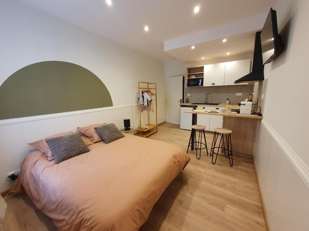 Kuchyň nebo kuchyňský kout v ubytování Appartement Ô Arcades