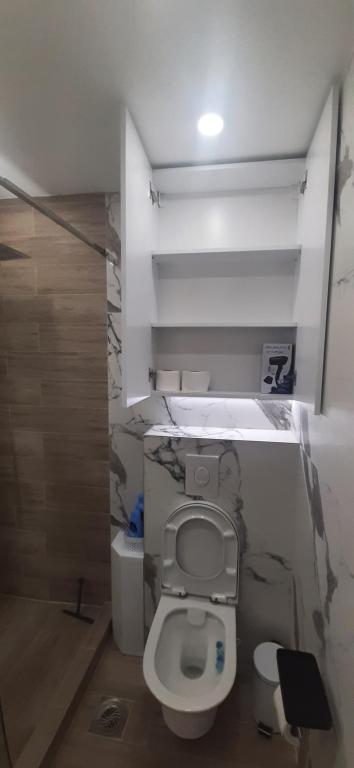 ヴラニェにあるZONA apartmanの部屋にある白いトイレ付きのバスルーム