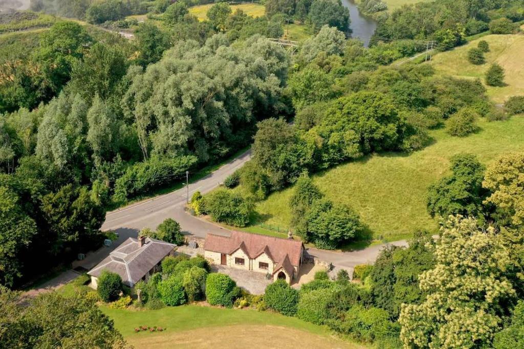 an aerial view of a house on a hill at The School House, Ironbridge in Ironbridge