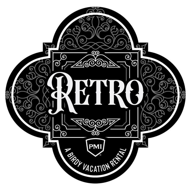 un logo noir et blanc pour un restaurant rétro dans l'établissement Retro - A Birdy Vacation Rental, à Von Ormy