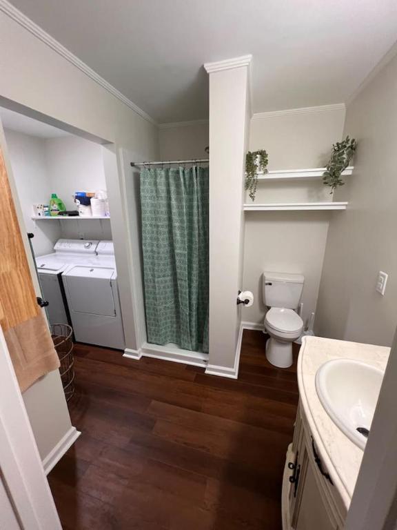 a bathroom with a toilet and a sink at Lux Studio W Kitchenette Pet Yes in Beaufort