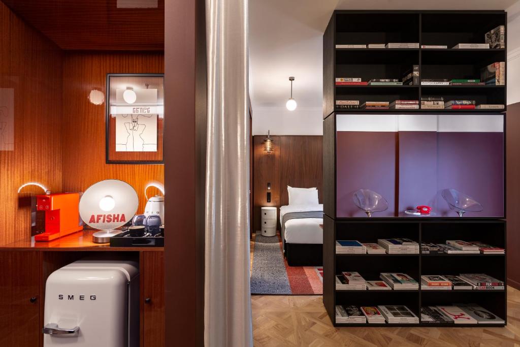 Kuchyň nebo kuchyňský kout v ubytování Hotel Afisha