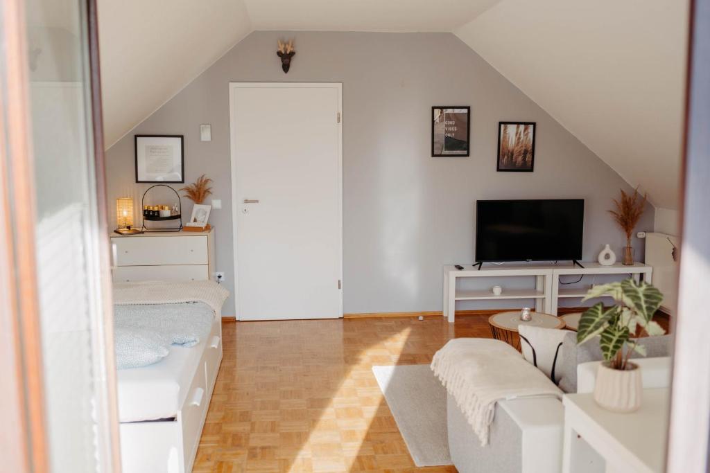 TV a/nebo společenská místnost v ubytování Ferienwohnung Skandi