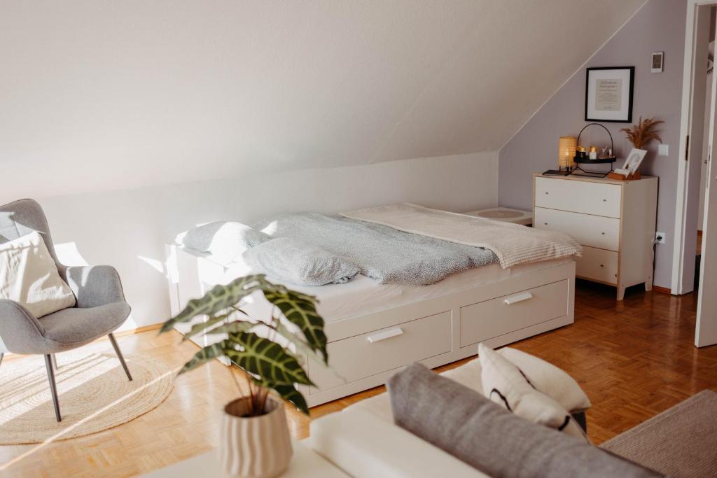 Postel nebo postele na pokoji v ubytování Ferienwohnung Skandi
