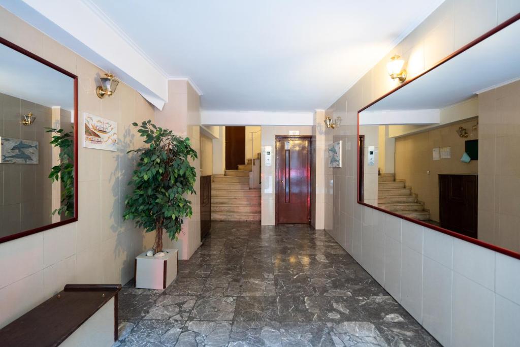 雅典Amazing Modern Central Apt in Athens的建筑的走廊,里面植有植物