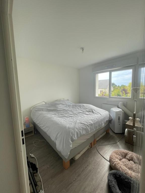 une chambre blanche avec un lit et une fenêtre dans l'établissement Appartement type T2, à Neuilly-Plaisance