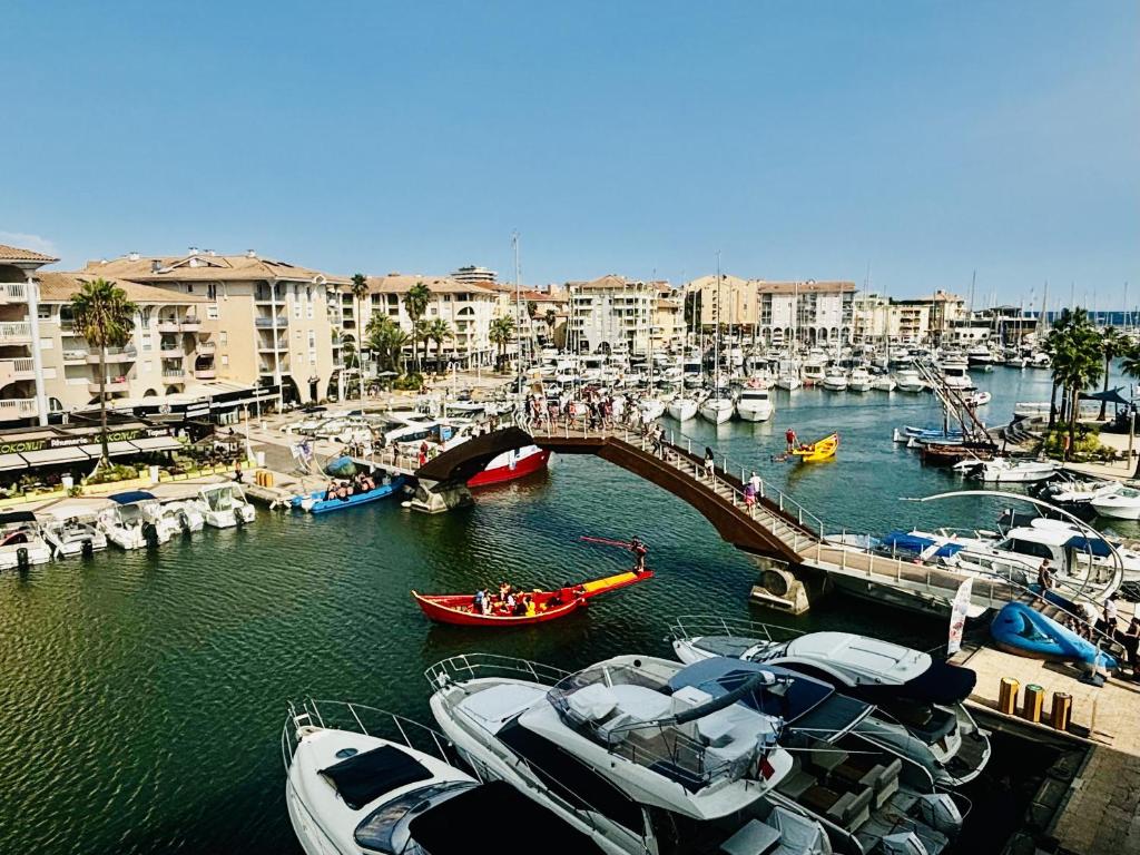 a group of boats are docked in a marina at Un Air De Venise in Fréjus