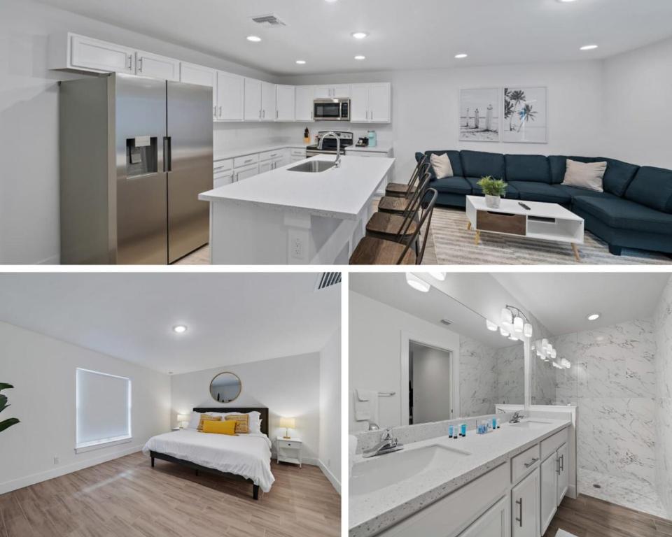 two pictures of a kitchen and a living room at New Construction Home 10 To Beach 5 To Downtown in West Palm Beach