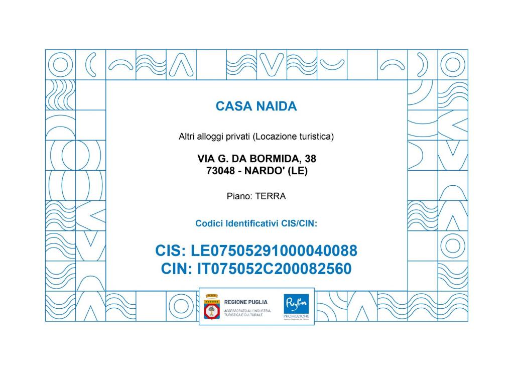 Certifikát, ocenenie alebo iný dokument vystavený v ubytovaní Casa Naida