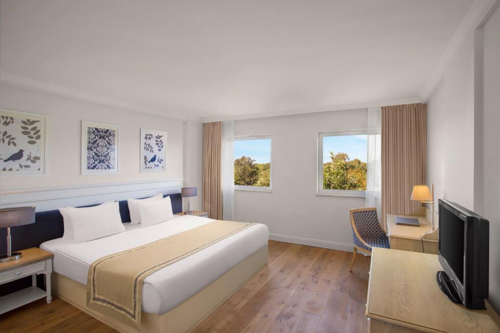 a hotel room with a bed and a television at IC Hotels Santai Family Resort - Kids Concept in Belek