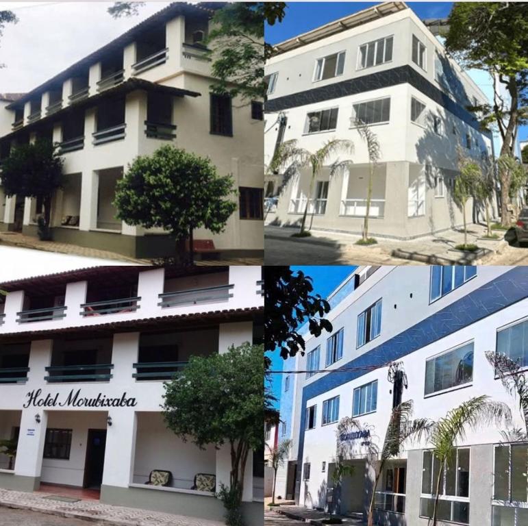 eine Collage aus vier Bildern eines Gebäudes in der Unterkunft Flat Pé na Areia Iriri T03 - Conforto a 3 Min da Praia in Anchieta