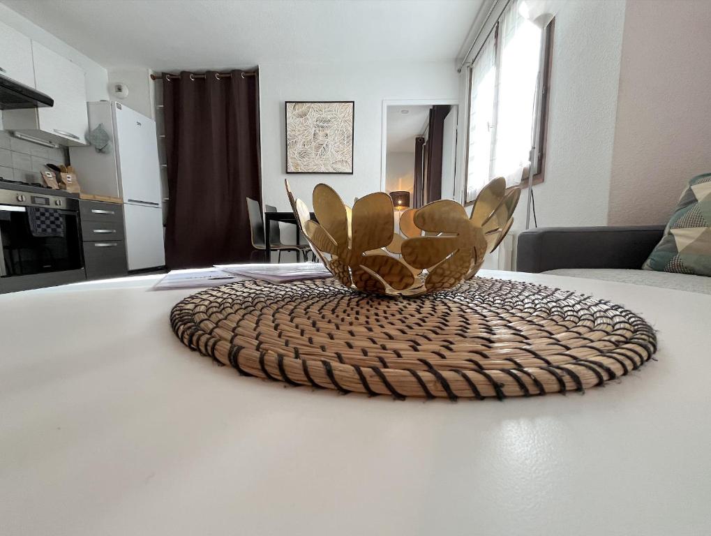 une plante assise sur une table dans l'établissement charmant T2, à Annecy